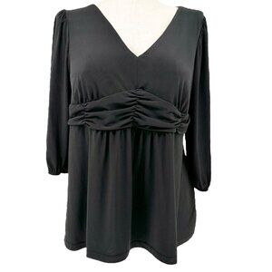 NY Collection Tunic Top Womens 2X Black V-Neck Empire Waist 3/4 Sleeve Blouse